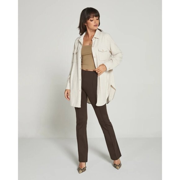 7 Diamonds Generation Shacket In Bone Neutral Plaid Longline Layering Cozy L - Picture 11 of 12